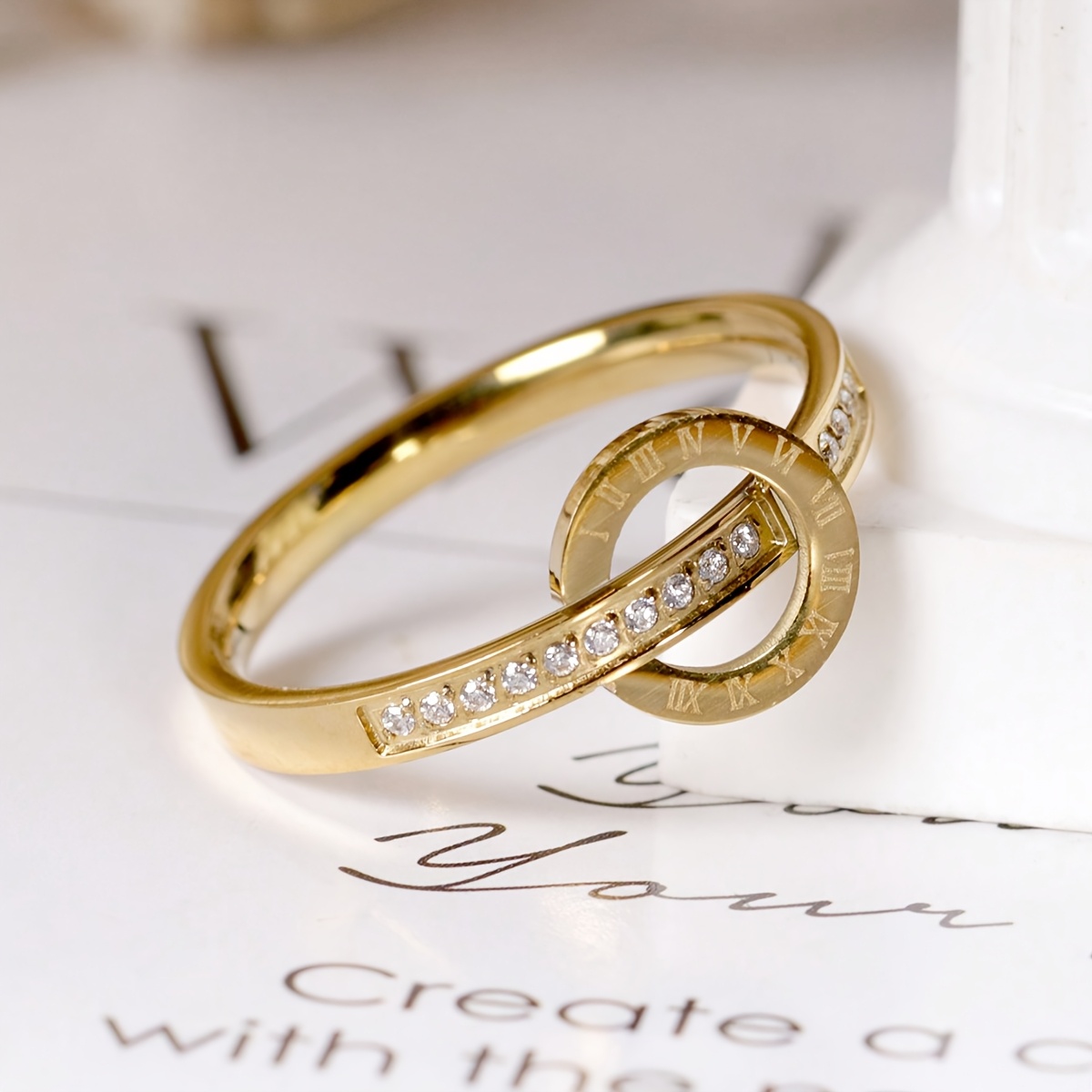 Double-Ring Number Ring with Synthetic Zirconia, Trendy